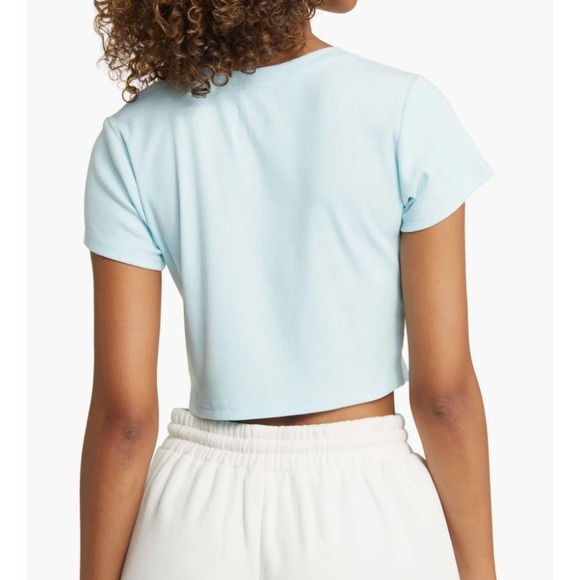 Boys Lie Read Receipts Crop Rib Graphic T-Shirt Blue Womens Size M Casual - Picture 2 of 8